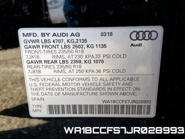 WA1BCCFS7JR028993 фото 2