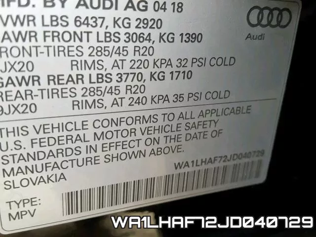 WA1LHAF72JD040729 фото 2