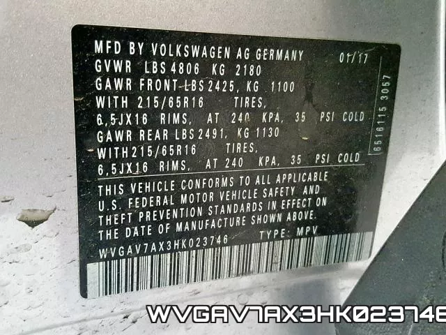 WVGAV7AX3HK023746 фото 2