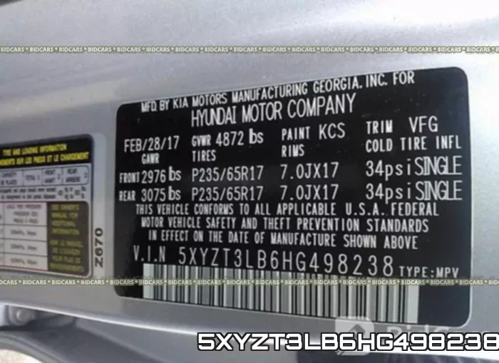 5XYZT3LB6HG498238 фото 10