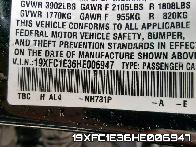19XFC1E36HE006947 фото 2