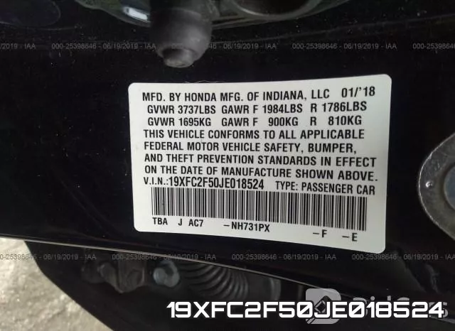 19XFC2F50JE018524 фото 10