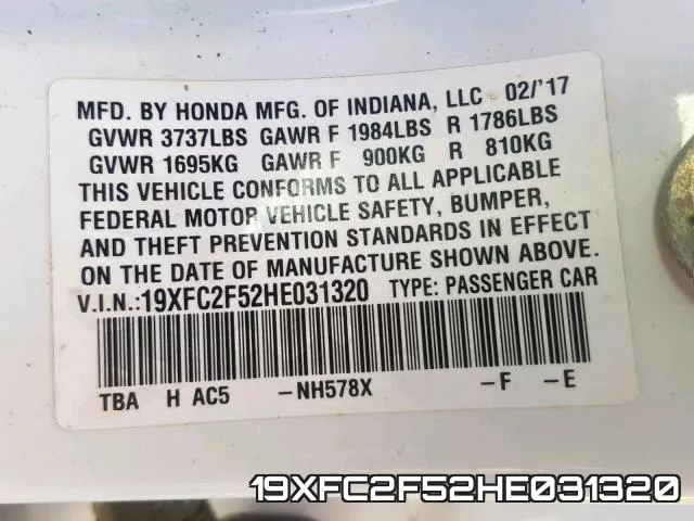 19XFC2F52HE031320 фото 2