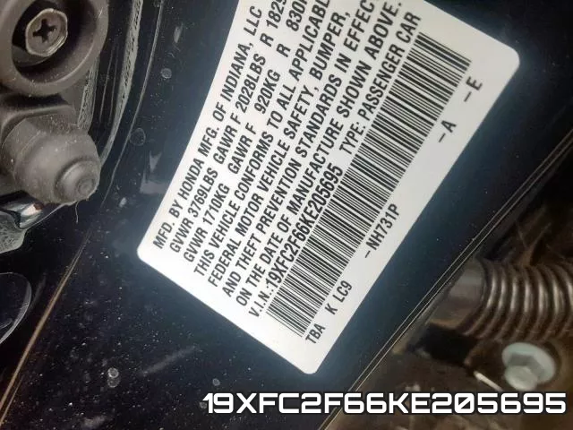 19XFC2F66KE205695 фото 2