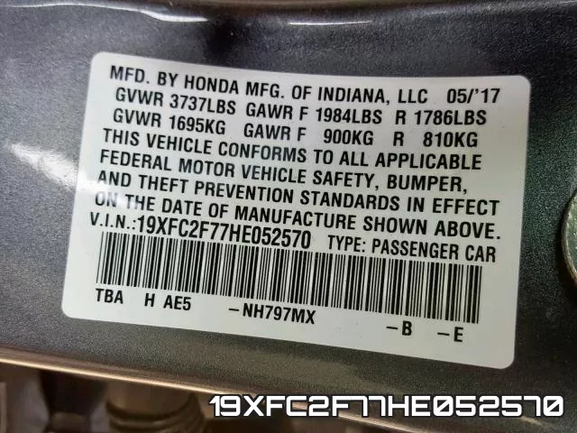 19XFC2F77HE052570 фото 2