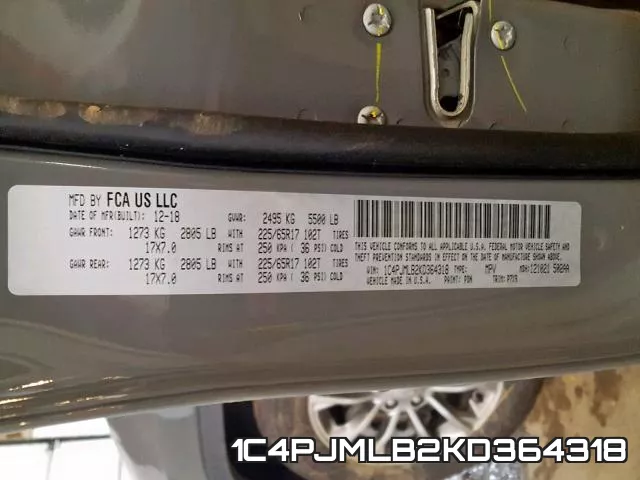 1C4PJMLB2KD364318 фото 2