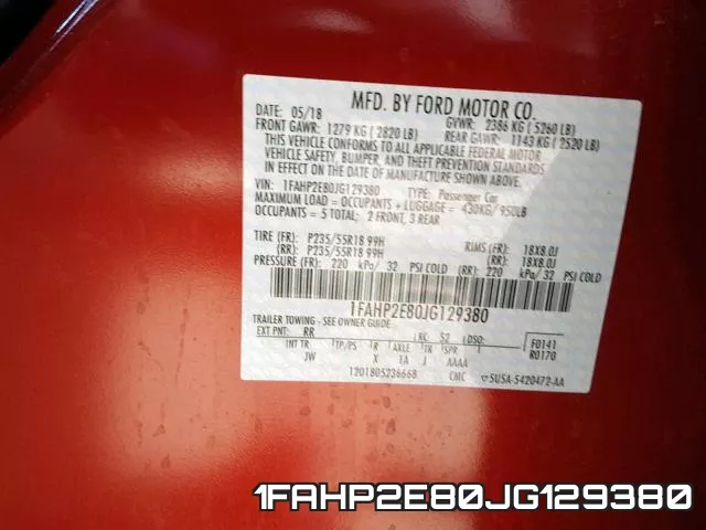 1FAHP2E80JG129380 фото 2