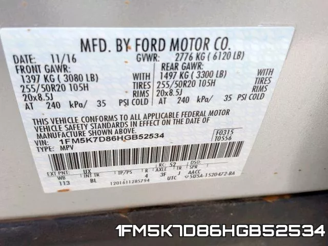 1FM5K7D86HGB52534 фото 2