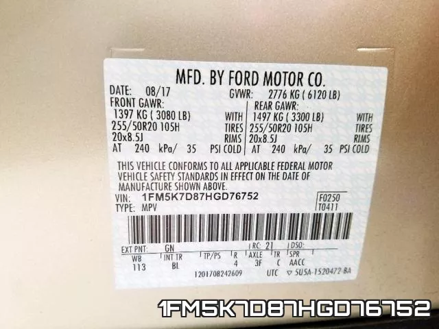 1FM5K7D87HGD76752 фото 2