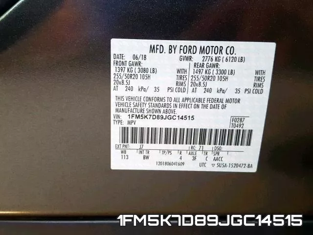 1FM5K7D89JGC14515 фото 2