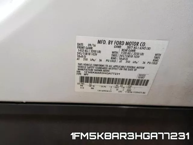 1FM5K8AR3HGA77231 фото 2