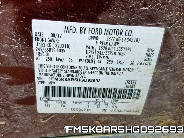 1FM5K8AR5HGD92693 фото 2