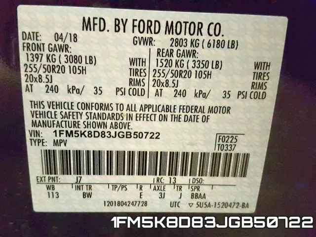 1FM5K8D83JGB50722 фото 2
