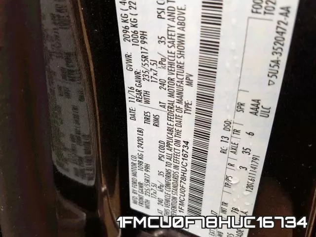 1FMCU0F78HUC16734 фото 2