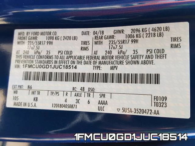 1FMCU0GD1JUC18514 фото 2