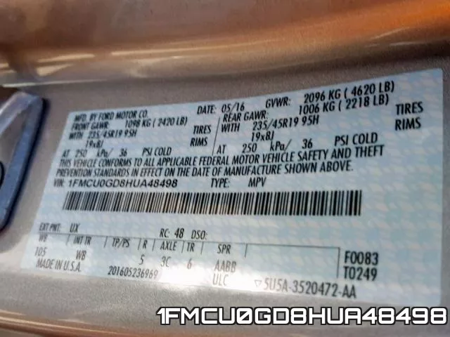 1FMCU0GD8HUA48498 фото 2