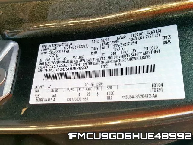 1FMCU9GD5HUE48992 фото 2