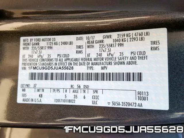 1FMCU9GD5JUA55628 фото 2