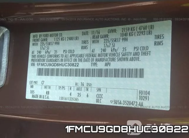 1FMCU9GD8HUC30822 фото 10