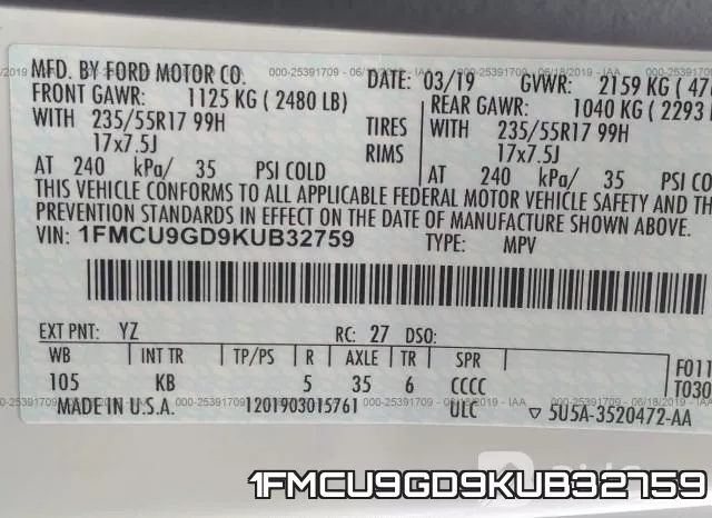 1FMCU9GD9KUB32759 фото 10