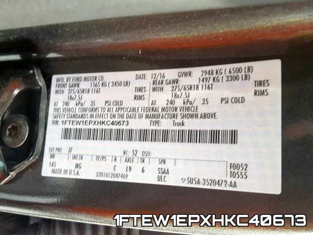 1FTEW1EPXHKC40673 фото 2