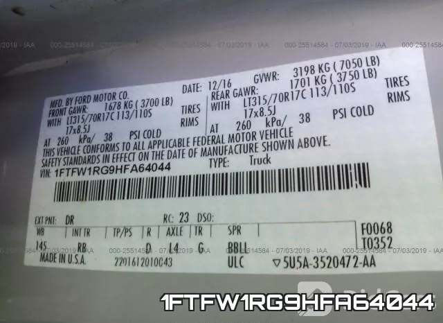 1FTFW1RG9HFA64044 фото 10