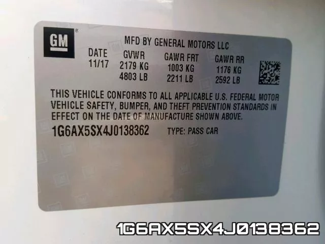 1G6AX5SX4J0138362 фото 2