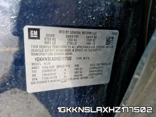1GKKNSLAXHZ177502 фото 2