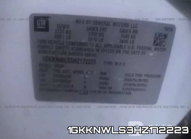 1GKKNWLS3HZ172223 фото 10