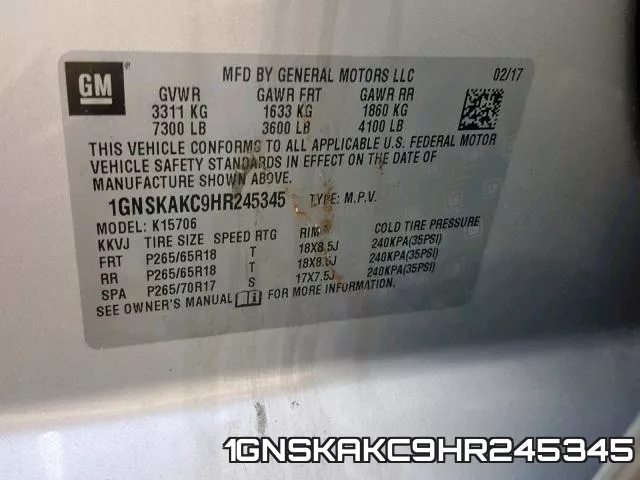 1GNSKAKC9HR245345 фото 2