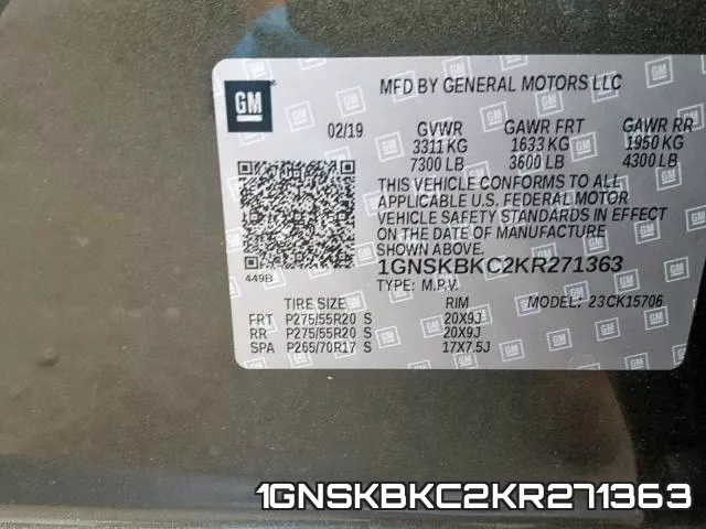 1GNSKBKC2KR271363 фото 2