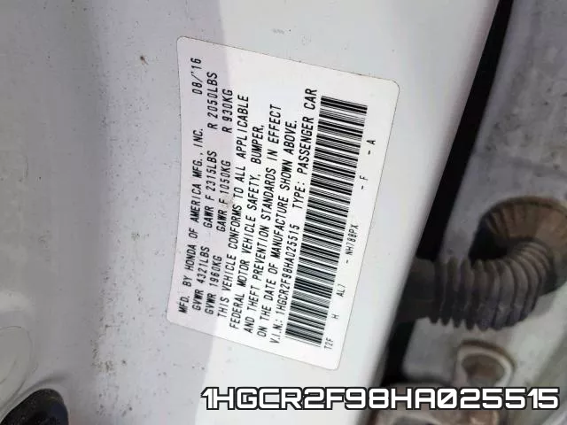 1HGCR2F98HA025515 фото 2