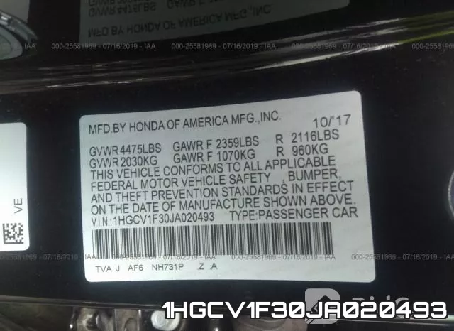 1HGCV1F30JA020493 фото 10
