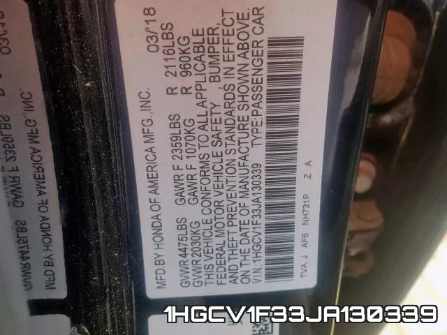 1HGCV1F33JA130339 фото 2