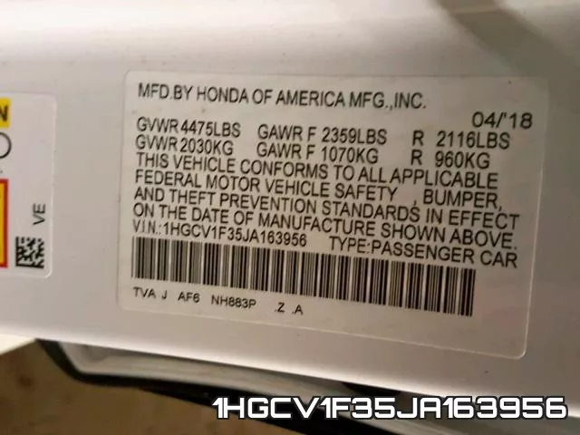 1HGCV1F35JA163956 фото 2