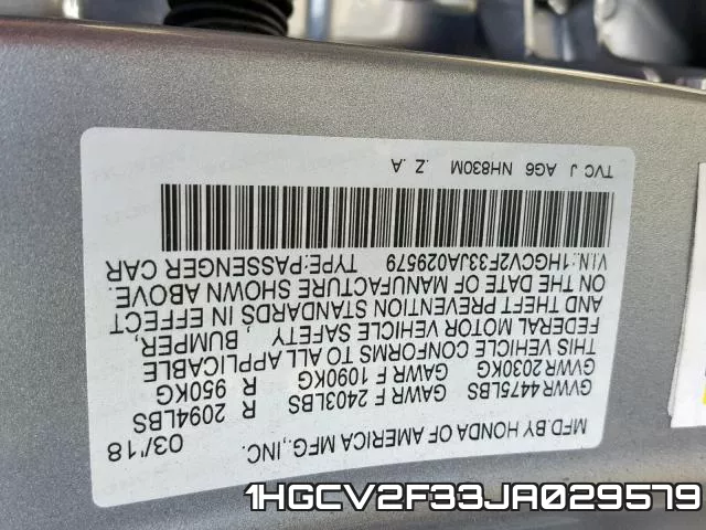 1HGCV2F33JA029579 фото 2