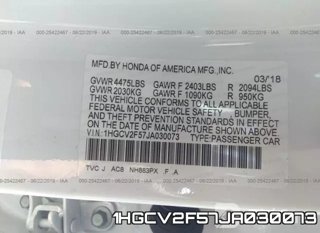 1HGCV2F57JA030073 фото 10