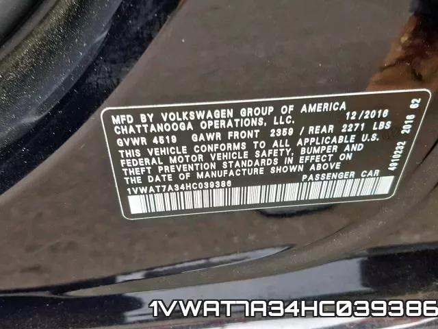 1VWAT7A34HC039386 фото 2