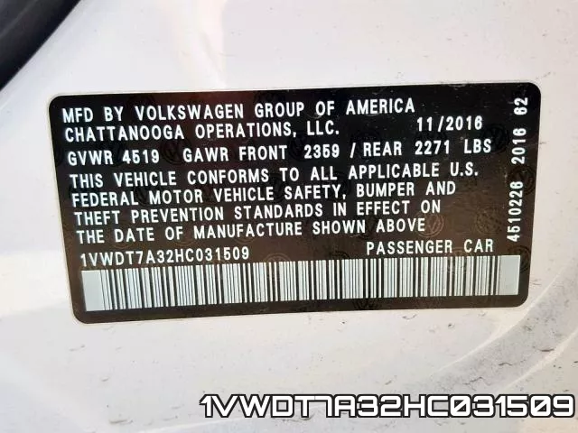 1VWDT7A32HC031509 фото 2