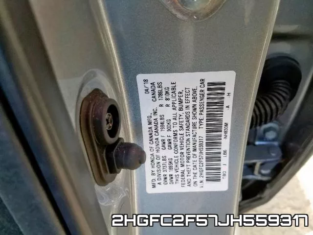 2HGFC2F57JH559317 фото 2