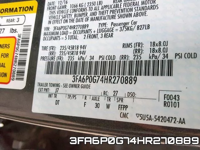 3FA6P0G74HR270889 фото 2
