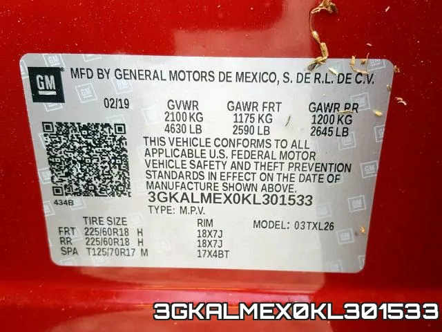 3GKALMEX0KL301533 фото 2