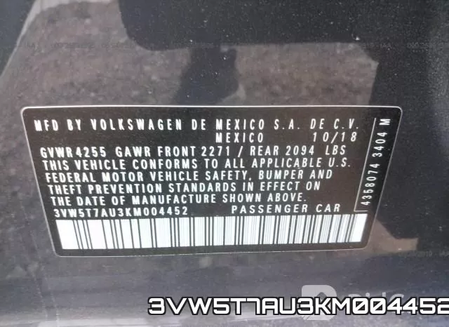3VW5T7AU3KM004452 фото 10
