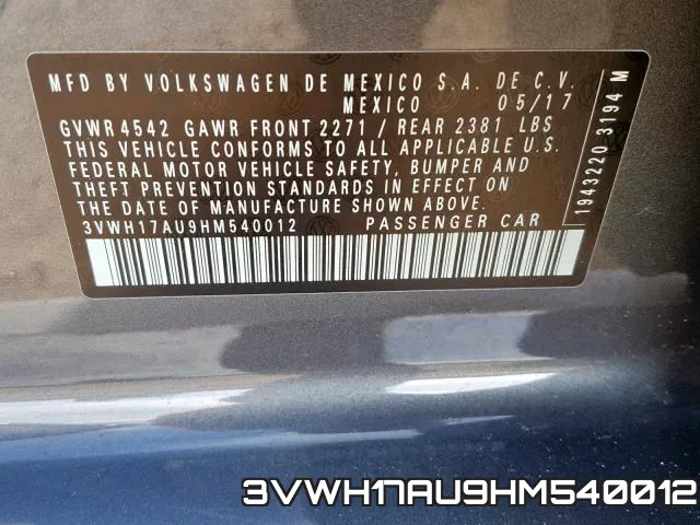 3VWH17AU9HM540012 фото 2
