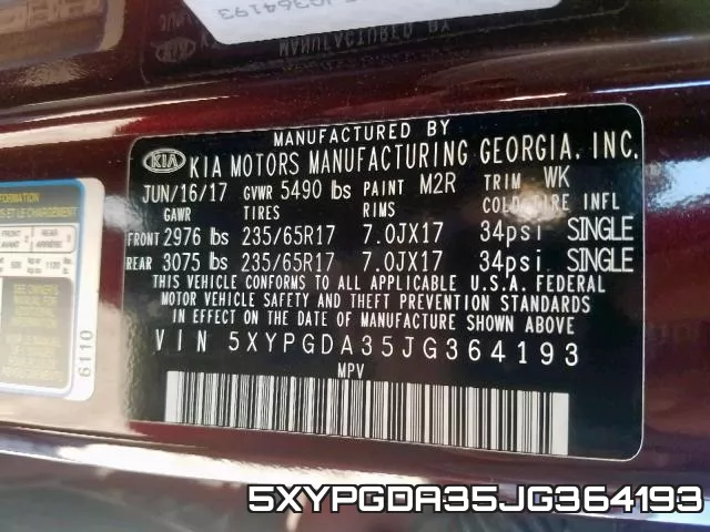 5XYPGDA35JG364193 фото 2