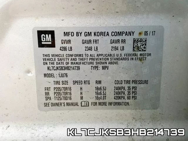 KL7CJKSB3HB214739 фото 2