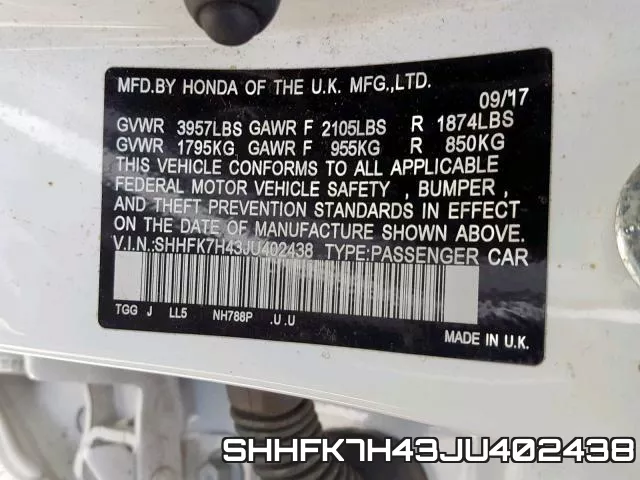 SHHFK7H43JU402438 фото 2