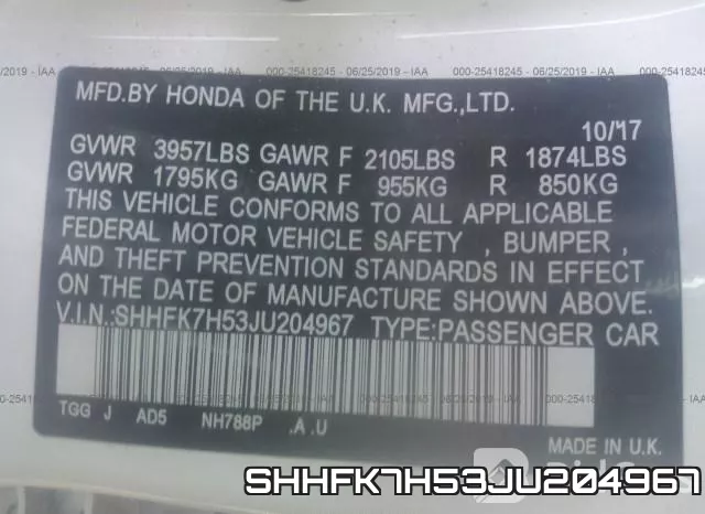 SHHFK7H53JU204967 фото 10