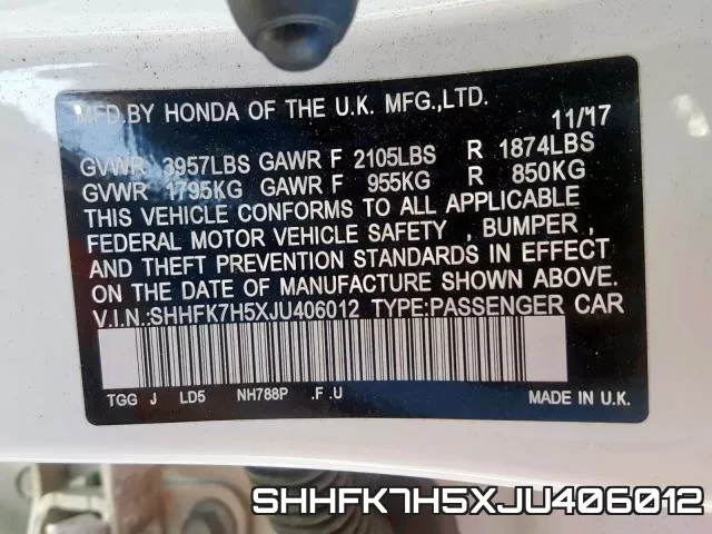 SHHFK7H5XJU406012 фото 2