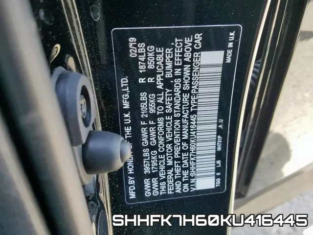 SHHFK7H60KU416445 фото 2